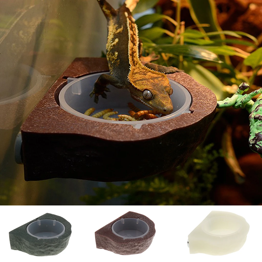 

2pcs Mini Magnet Gecko Feeder Ledge Reptile Terrarium Decorative Feeding Bowl Food Holder Cup Gecko Natural Rock Look Ledge