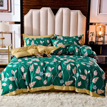 

Summer Cold Bedding Set Queen Size Floral Duvet Cover Flat Sheet Pillowcase King Size Bed Linen Sets for Summer
