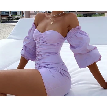

HIGH QUALITY Newest Fashion 2020 Designer Dress Women's Strapless puff sleeve Bodycon Buttock Party Drape Dress