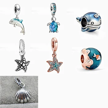 

The Charm Of New Arrival S925 Summer Ocean Tropical Starfish Shell Narwhal Pendant Diy Original 1:1 Female Jewelry Gift