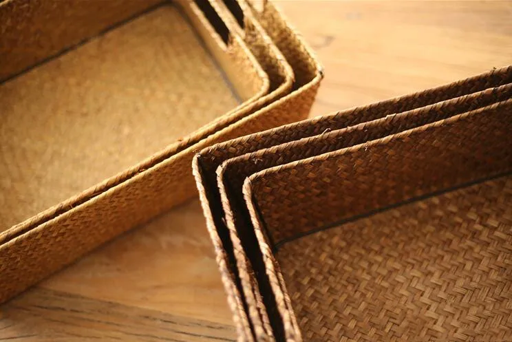 Handmade Straw Fruit storage basket Earphone Organizer desktop cosmetics storage basket Small jewelry storage basket Home Decor