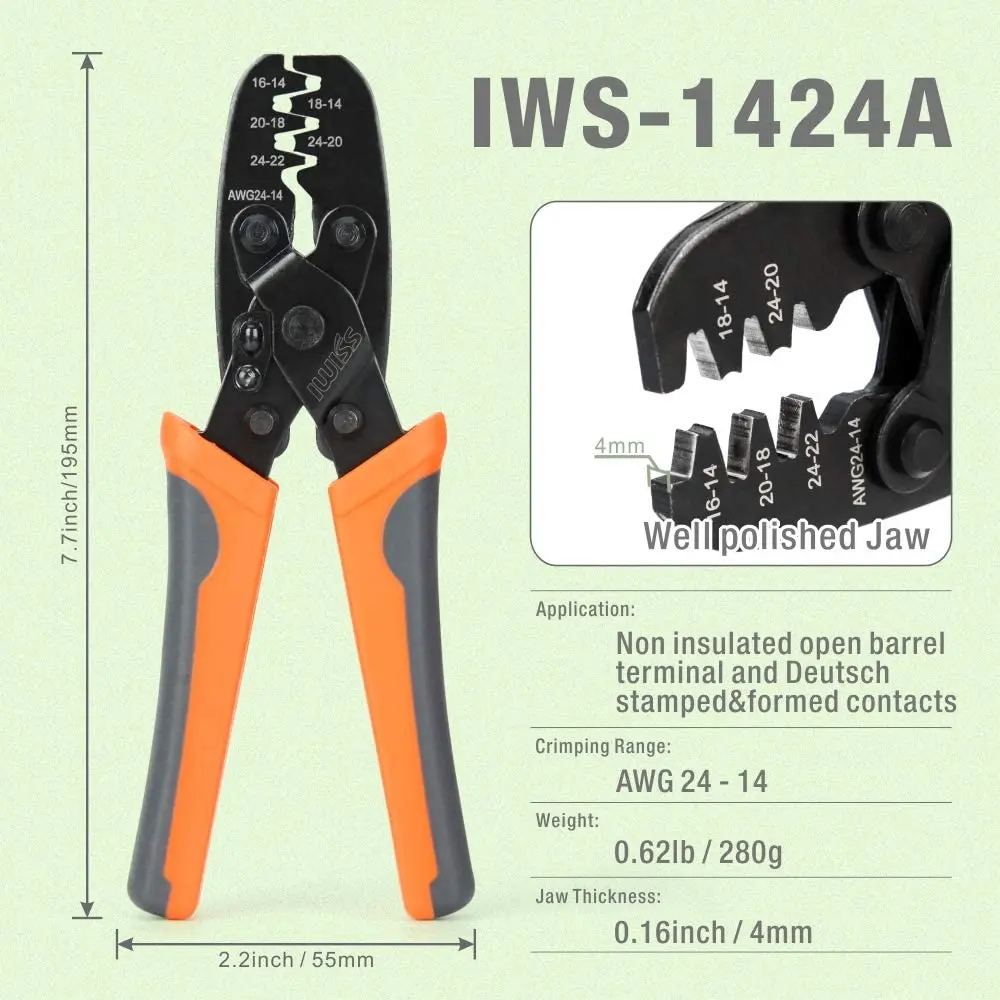 IWISS IWS-1424A/1424B Non Insulated Open Barrel Terminal Crimp Tool/Weather Pack Sealed Connector Crimping Plier hand tool