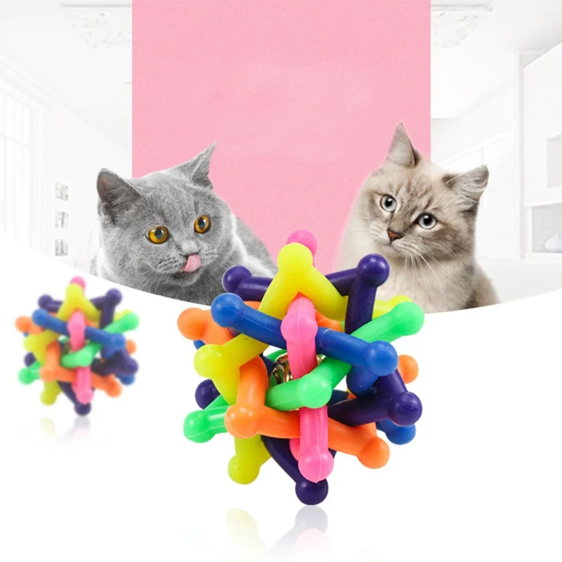 Кошки прочный нетоксичный для игрушка мяч для собаки кошка колокольчики красочные укусы устойчивые игрушки ПЭТ резиновые скрипучий молярная скука решение