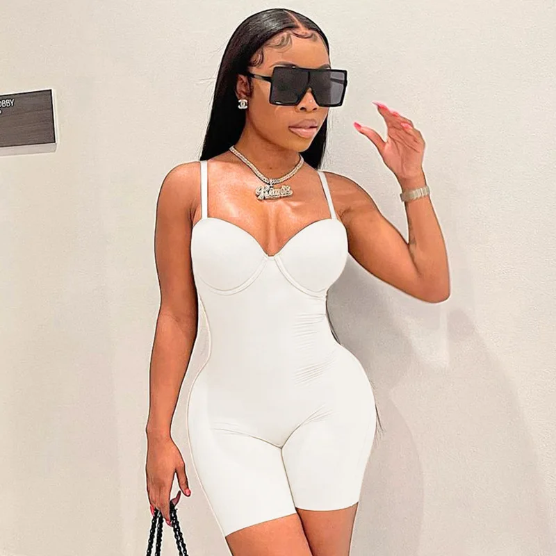 BKLD Winter Clothes New Sexy Low-Cut Spaghetti Strap High Waist Slim Playsuit Solid Color Rompers Womens Jumpsuit Shorts