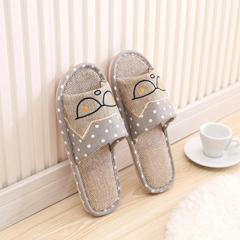 

Women Flat Slippers Print Home Hemp Ladies Soft Bottom Shoes Warm Male Female Couple Indoor Open Toe Casual Footwear Plus Size