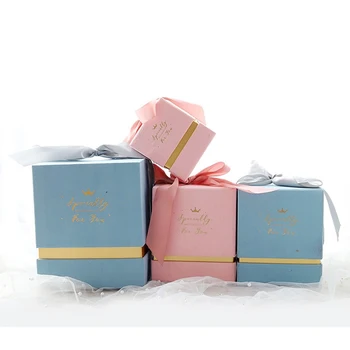 

New Square Blue Pink Velvet Gift Box Packaging Gifts Box Birthday Party Favor Decoration Present Boxes with Bow