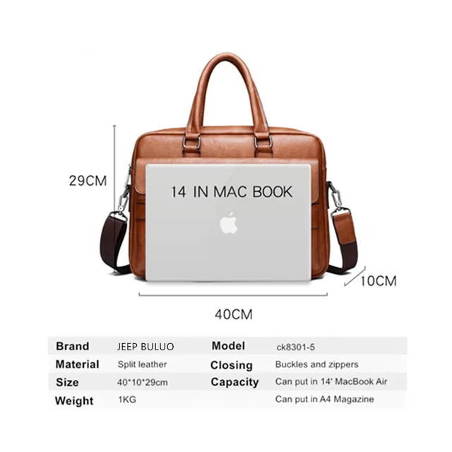 Men Briefcase Bag High Quality Famous Brand Leather Shoulder Messenger Bags Office Handbag 13.3 inch Laptop 3