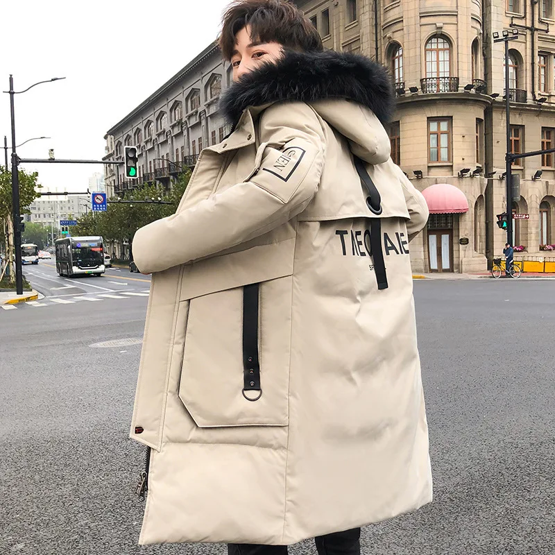 Зимнее длинное пальто для мужчин модная Толстая теплая хлопковая стеганая меховая парка с длинным капюшоном Мужская ветровка Хип-хоп пуховик для мужчин