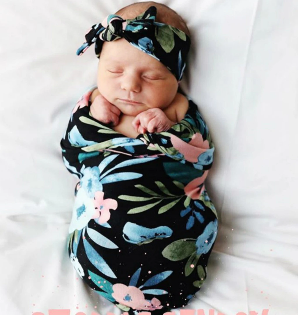 Newborn Baby Floral Swaddle Blanket Receiving Wrap Hat Headbands Outfits  Cotton Baby Swaddles Soft Newborn Blankets Stroller|Blanket &amp; Swaddling| -  AliExpress