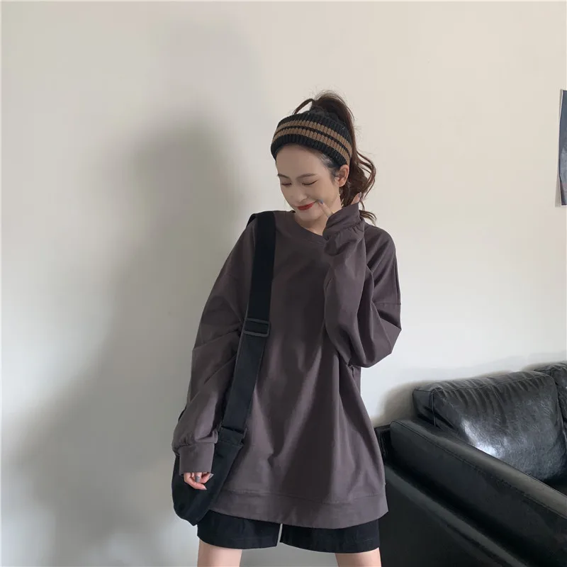 Comprida em Torno do Pescoço Camisa de Fundo Primavera Outono Novo Estilo Longo Solto Fino Cor Sólida Manga Camiseta Feminina Simples Moda 2021 16 do pescoço camiseta feminina simples camisa de fundo moda