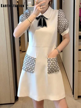 

Free shipping heavy craft nail beads bow tie contrast color small fragrance dress ladies summer new fashion temperament