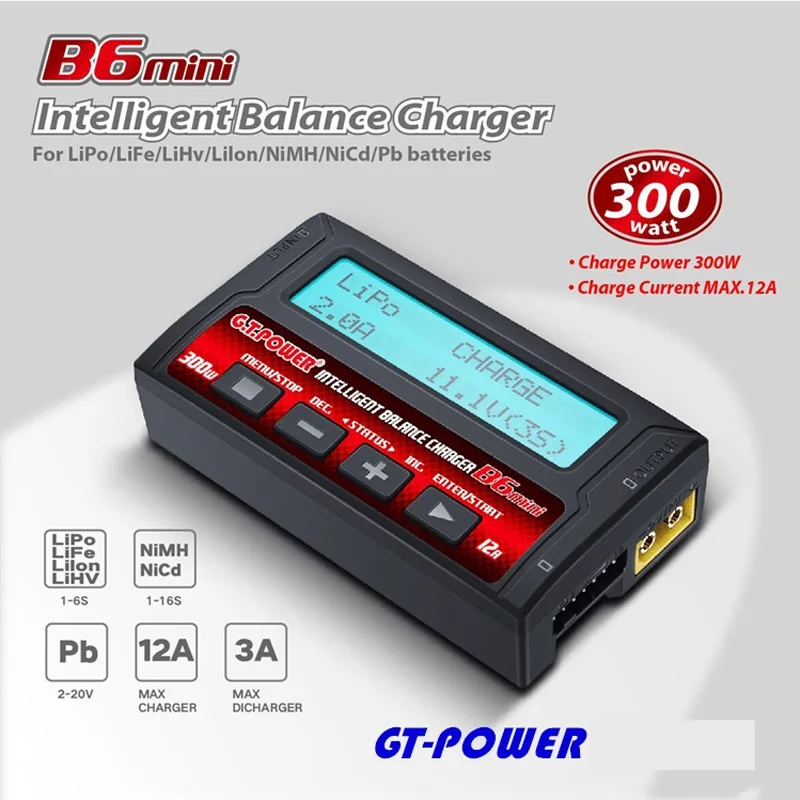 GT.POWER IMAX B6 MINI Balance Charger Dis charger 300 Вт 12А для радиоуправляемого вертолета re peak NiMH NiCD LiHV