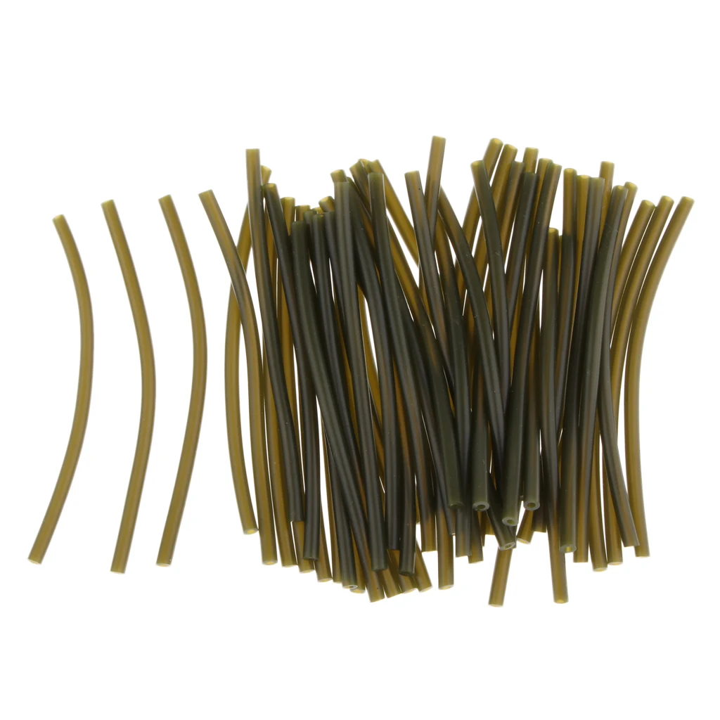 50pcs Soft Rubber Rig Tube Carp Fishing Rig Sleeves Hook Line Connector 6cm Terminal Tackle - Color: Dark Green