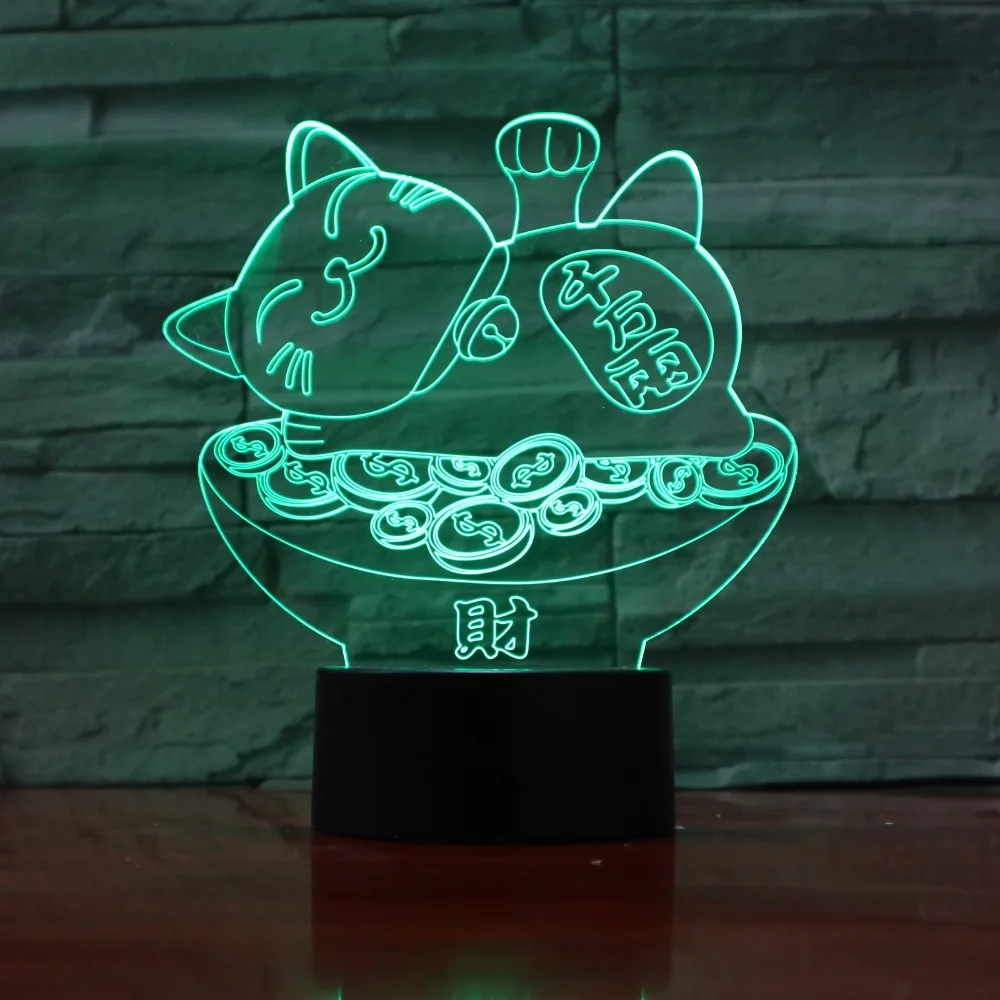 

Fortune Treasure Cat 3D 7 Color Led Night Lamps For Kids Touch Led Usb Table Lampara Lampe Baby Sleeping Nightlight Drop Ship