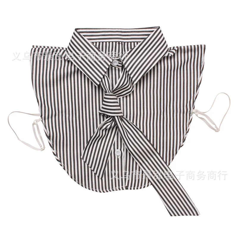 

Vertical Striped Pure Cotton Versatile Fake Collar All Seasons Temperment Shirt Collar Colar