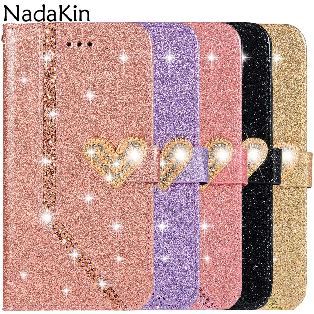 

Luxury Glitter Rhinestone Book Phone Shell Case Cover for iPhone X XS MAX XR 6 6S 7 8 Plus 5 5S SE Flip Purse With Strap