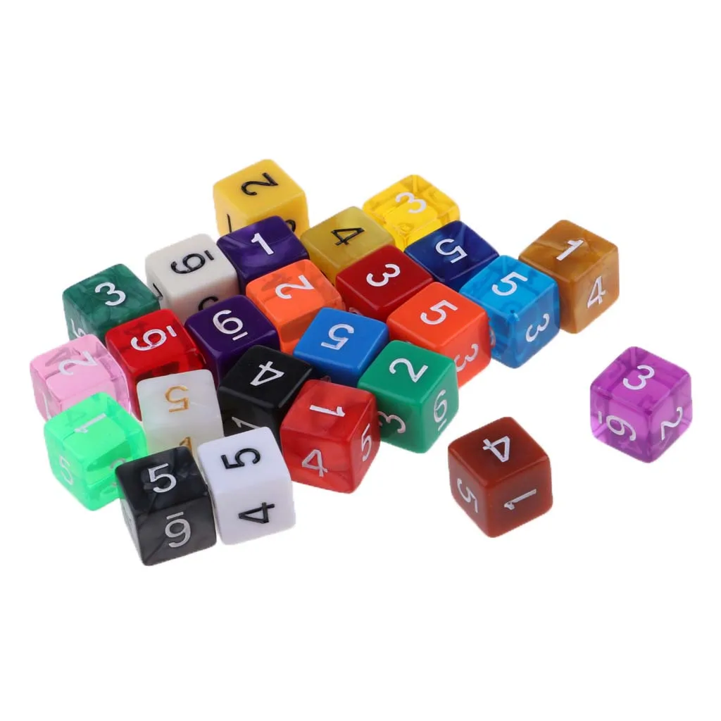25 Pieces Mixed Polyhedral 6-Die D6 Dice Set for Dungeons and Dragons Table Games