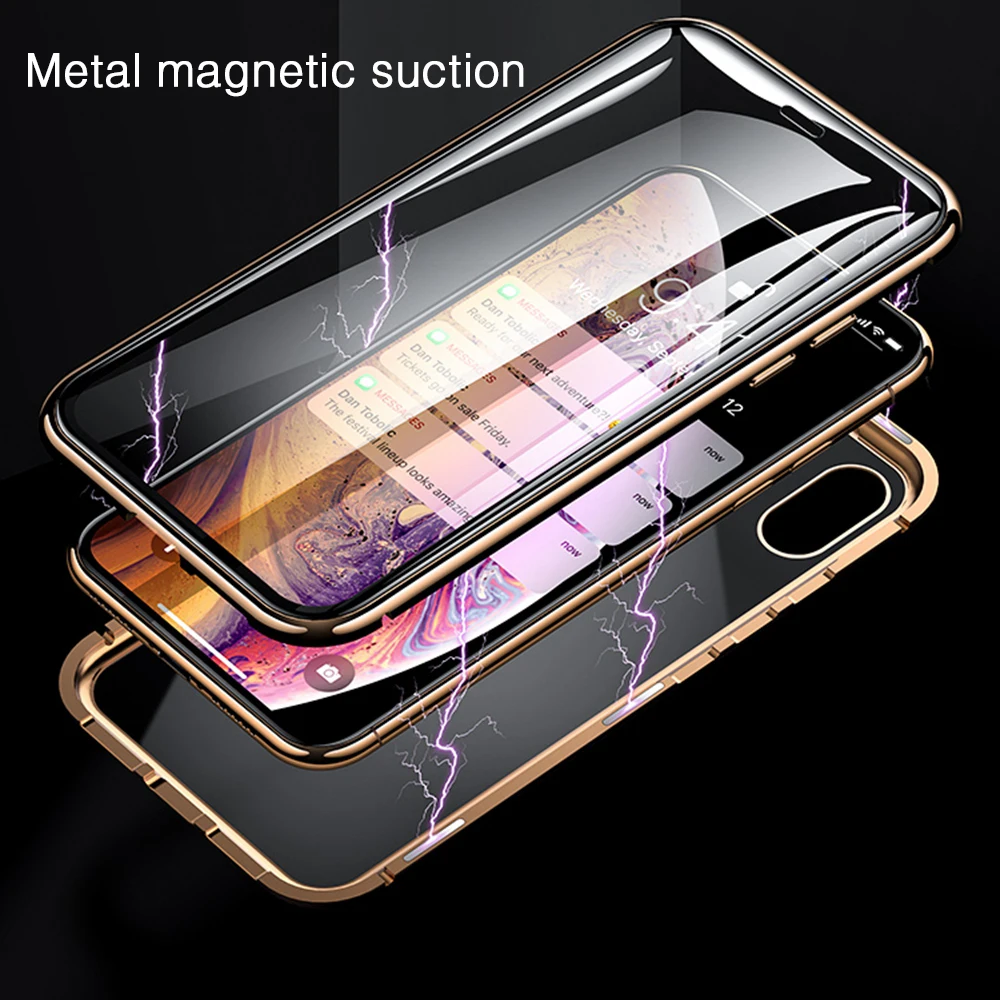 360 металлический магнитный адсорбционный чехол для iPhone XS MAX X XR 8 7 Plus 6 6s 11 Чехол двусторонний стеклянный Магнитный чехол 7 Plus Funda