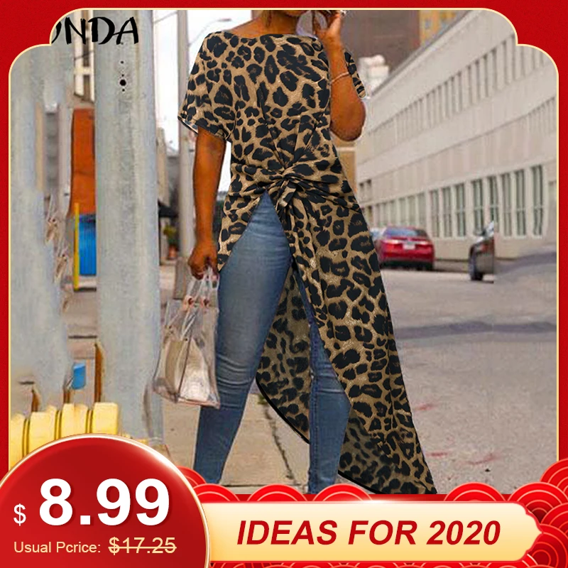 VONDA Women Asymmetrical Blouse Sexy Split Hem Leopard Party Tops Long Ladies Office Shirts 2019 Summer Tunic Plus Size Blusas VONDA Women Asymmetrical Blouse Sexy Split Hem Leopard Party Tops Long Ladies Office Shirts 2019 Summer Tunic Plus Size Blusas