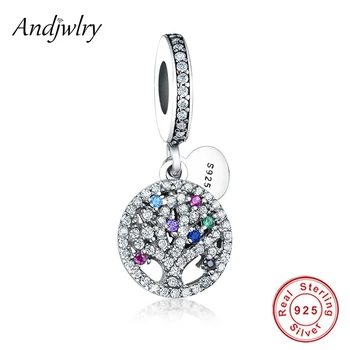 

Fit Charm Bracelet 925 Sterling Silver Original Family Tree Dangle Pendant Charm With Zircon Silver Beads DIY Jewelry