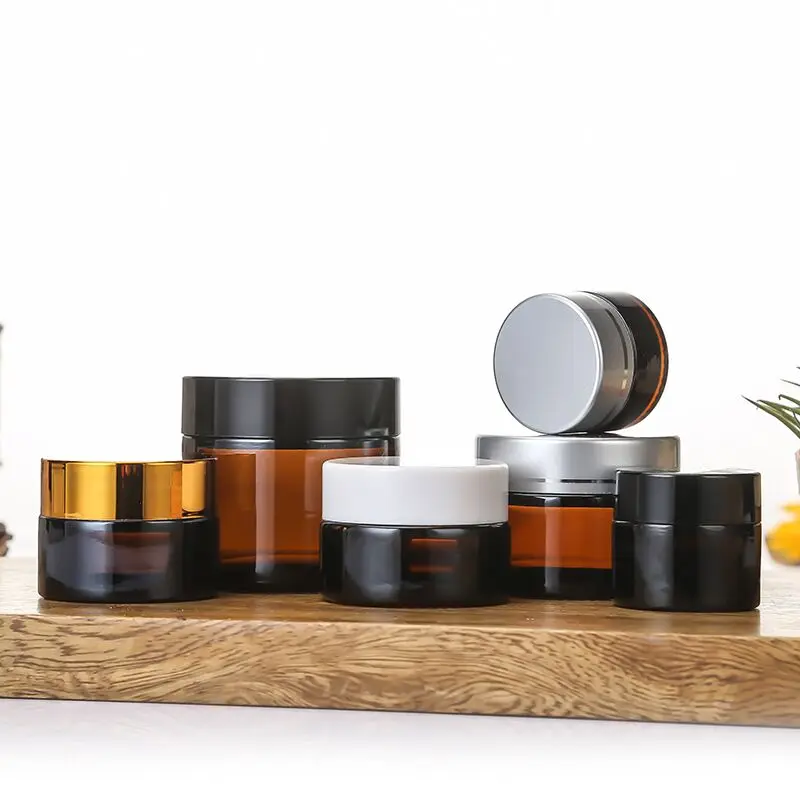 1pcs 5g/10g/15g/20g/30g/50g/60g Amber Glass Refillable Bottles Travel Face Cream Lotion Cosmetic Container Empty Makeup Jar Pot 5