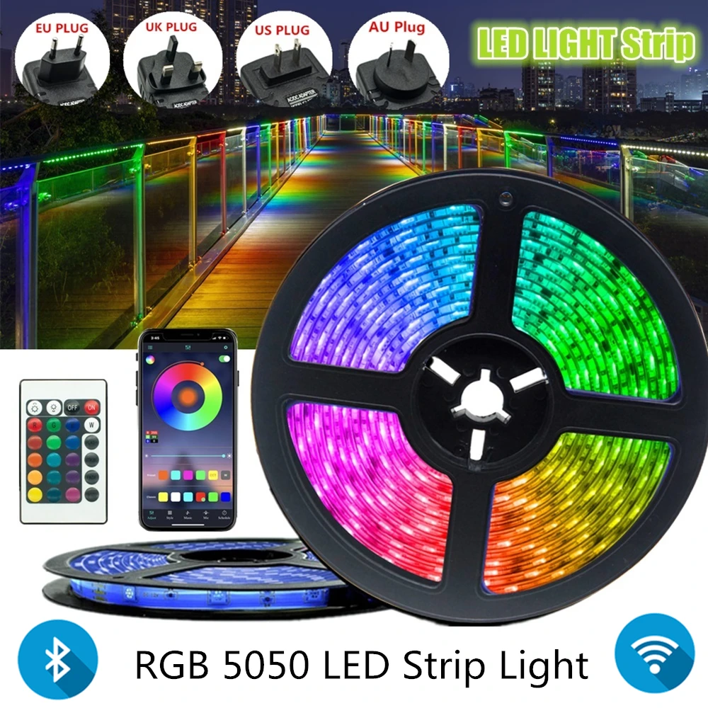 Details about / 20M LED Light Strips Bluetooth WIFI Remote RGB 5050 Decoration BackLight Lamps