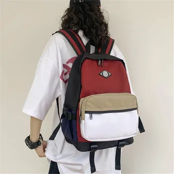 

Contrasting Color School Bag Female Korean Harajuku Ulzzang Casual Tooling Bag Junior High School College Student Computer Bag