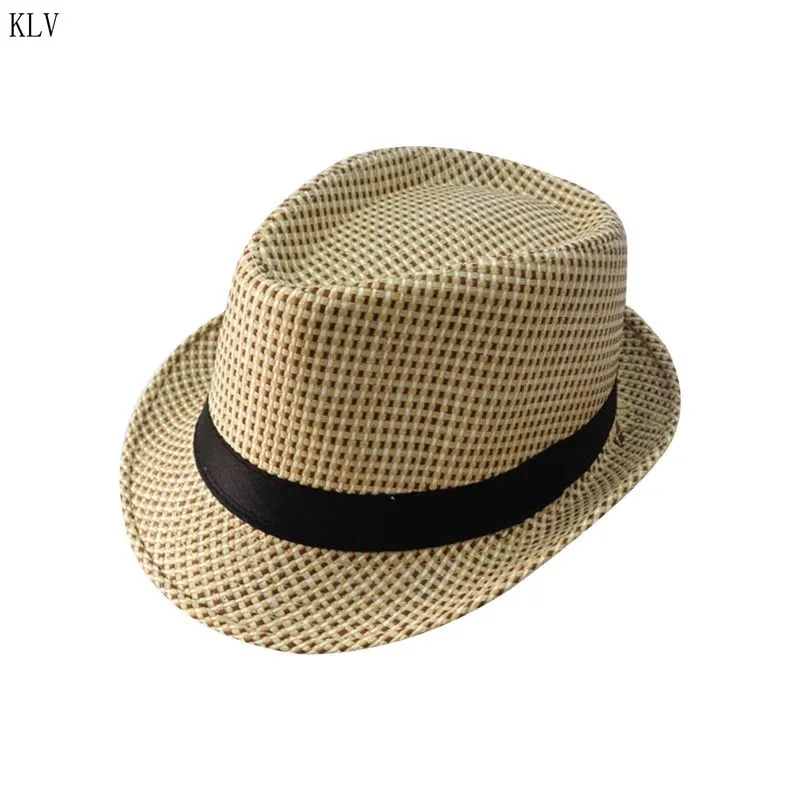 Для мужчин Винтаж летняя пляжная шляпа белье Короткие вьющиеся Брим Твердые Цвет джаз шляпа широкая лента выдалбливают Top Hat Англия Стиль