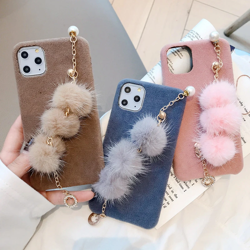 GYPHCA Cute Plush Warm Wristband Phone Case for iPhone XS Max XR X 11 Pro 6 7 8 PLUS Simple Suede Soft Back Shell |