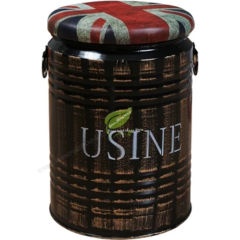 

Retro Bucket Iron Stool Drum Paint Barrel Chair Concise Coffee Table Round Durable Stool Strong Bearing Capacity
