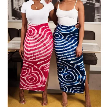 

Sexy Tie Dyeing Skirts Women 2020 Summer Slit Party Bandage Bodycon Elastic Slim Fit High Waist Pencil Skirts Mujer