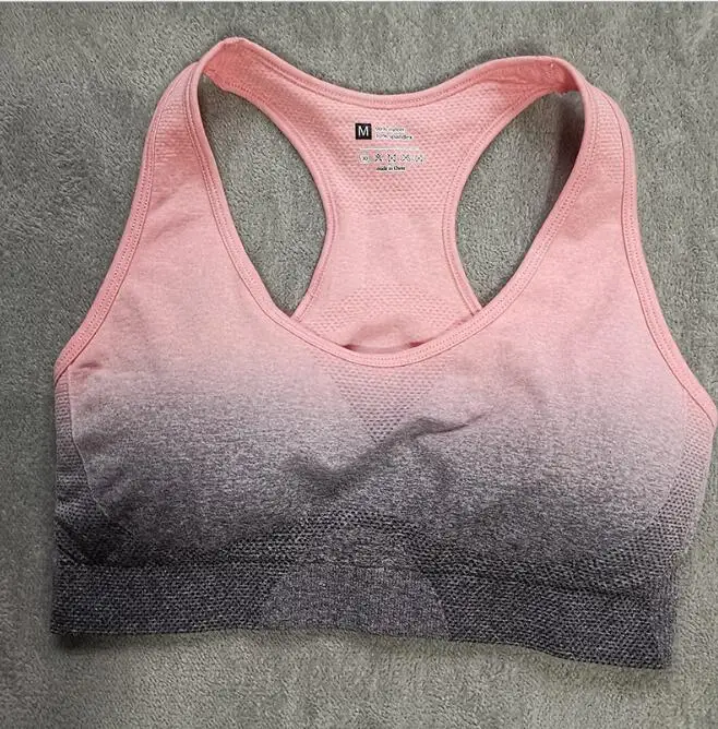 Женский комплект для йоги, одежда для спортзала, Омбре, бесшовные леггинсы+ укороченные рубашки, спортивный костюм для тренировок, Женский комплект с длинным рукавом для фитнеса, одежда для активного отдыха - Цвет: CB549 dark pink bra