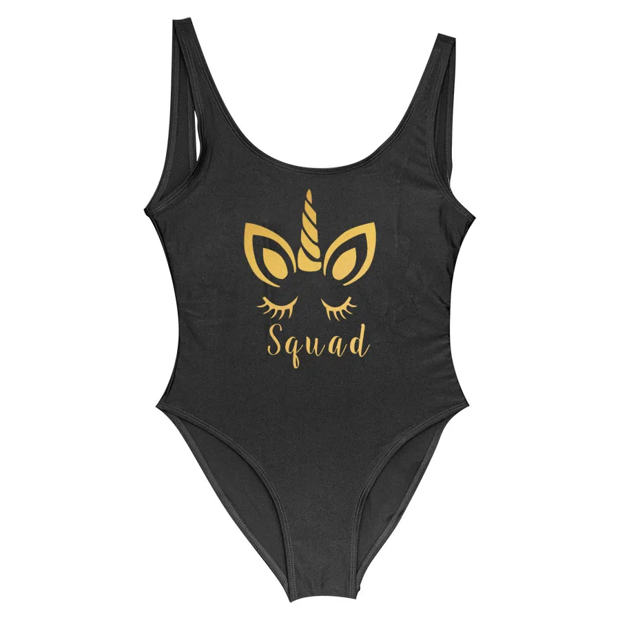Купальный костюм для девичника с золотым принтом единорога, вечерние купальные костюмы для подружек невесты, купальные костюмы для подружки невесты