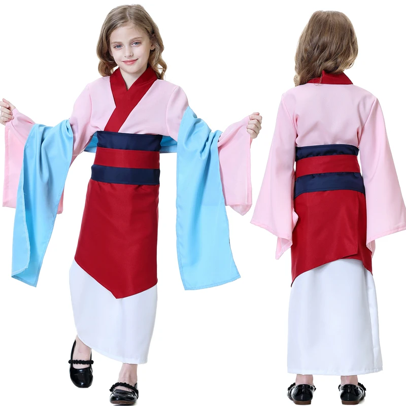 Girls Mulan Costume Cosplay National Hero Dress Up Children Halloween For Kids Carnival Performance Party Clothing Set | Тематическая