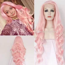 BeautyTown натуральный Длинный розовый объемная волна Glueless термостойкие волокна волос парик Drag queen& cosplay синтетические парики на кружеве