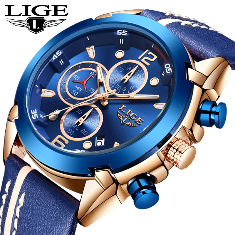 

LIGE Watch Luxury Brand Men Analog Leather Sport Watches Men's Army Military Watch Male Date Quartz Clock Relogio Masculino 2019
