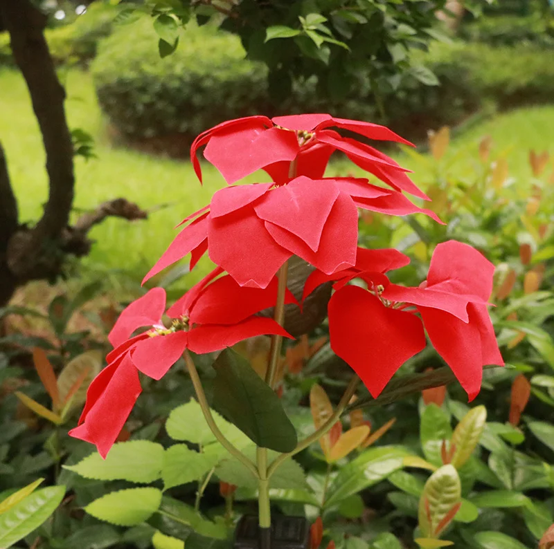 Solar LED Red Christmas Flower Insert Solar Simulation Lantern LED Garden Light Garden Decoration Light Night Lighting