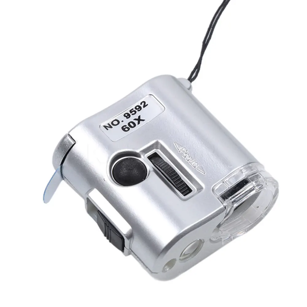 Creative 9592 Microscope Macro Lens Magnifier Loupe Illumination Portable Currency Detector Magnifying Durable Silver 60X