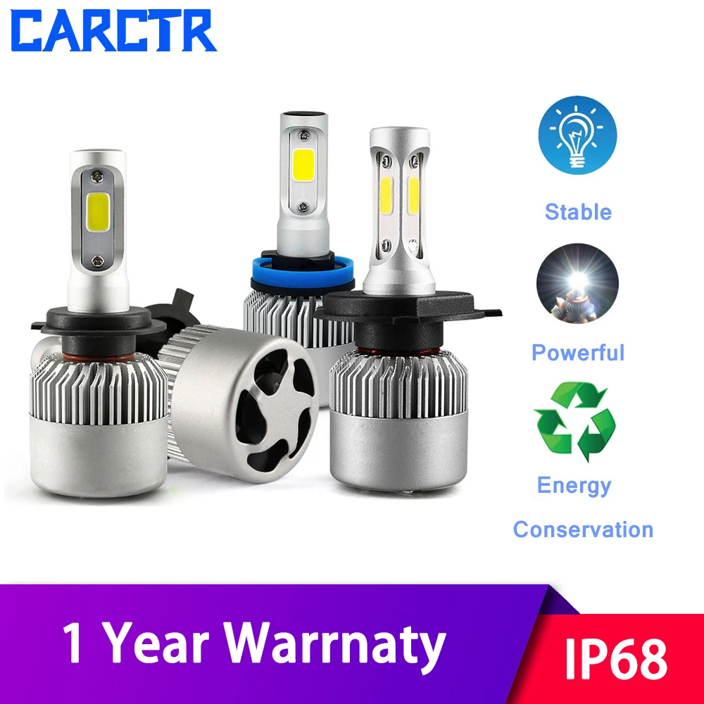 CARCTR светодиодный универсальные автомобильные фары лампы H1 H8 H9 H11 H3 H7 H27/880 9005/HB3 9006/HB4 H4 8000LM 6500K IP68 светодиодный уход огни S2