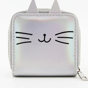 

Fashion Pu Leather Laser Hologram Cute Wallets For Women Girls Coin Purses Cartoon Cat Face Mini Holders