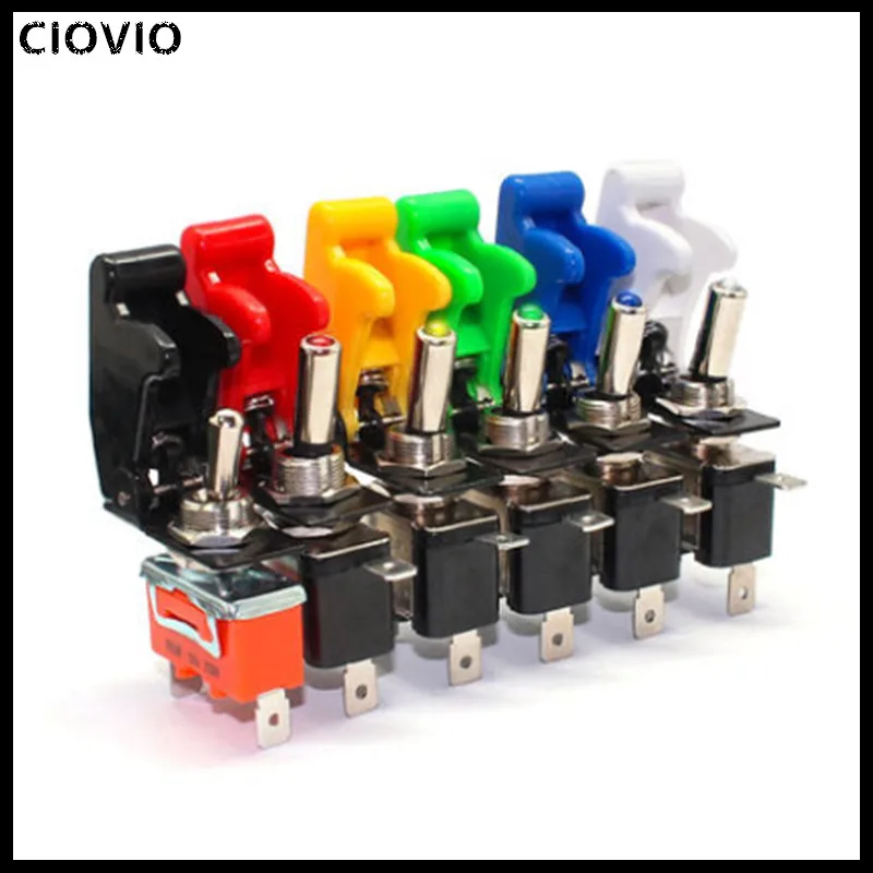 

10PCS Auto Car Boat Truck Illuminated Led Toggle Switch With Safety Aircraft Flip Up Cover Guard Red Blue Green Yellow 12V20A