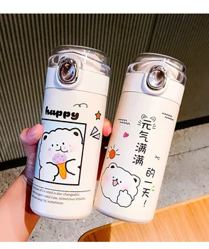 

Cute 320/450ML 304 Stainless Steel Thermos Mug With Case Cartoon Leak-Proof Vacuum Flask Children Thermal Water Bottle Thermocup