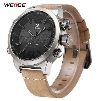

WEIDE Watches Men's Analog LED Digital Display Quartz Sport Clock Numeral Wrist Watch Leather Strap Waterproof Relogio Masculino