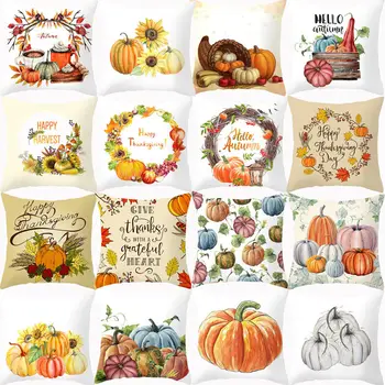 

Cushion Cover Thanks Giving Day Decorative Cushions for Sofa Pumpkin Autumn Harvest Home Decor Polyester Single Side Pillowcover