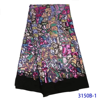 

Colorful Style Nigerian Mesh Lace Fabrics With Sequins African Lace Fabric Sequins Lace Fabric High Quality For Party GD3150B-1