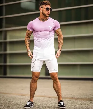 

Summer New Muscle Men's Outdoor Leisure Running Fast Dry Short Sleeve Fitness Exercise Fitness T-shirt