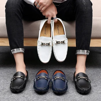 

2020 New Men's Loafers Non-slip Men's Casual Comfortable Driving Shoes White Large Size 38-48 Flat Shoes Brand Men's Shoes