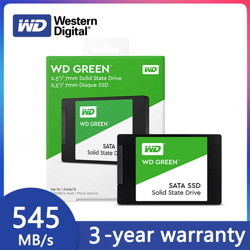 Внутренний твердотельный накопитель Western Digital WD SSD GREEN жесткий диск SATAIII 6 ГБ/сек.