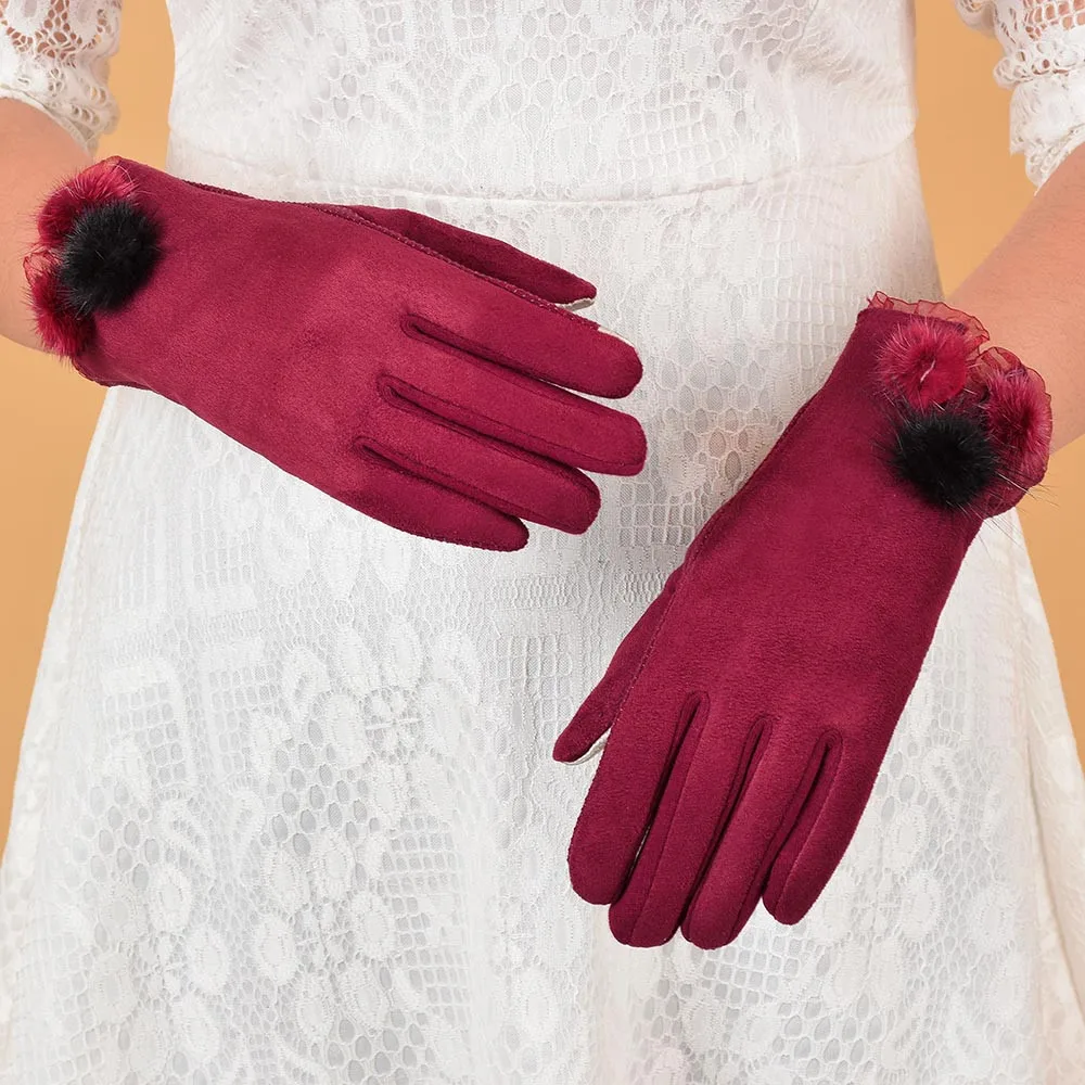 Женские зимние перчатки бархатные теплые перчатки на запястье толстые варежки с бантом Элегантные Роскошные перчатки для женщин guantes