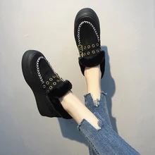 Женские зимние ботинки с модной пряжкой; теплая меховая обувь на меху; женские короткие ботинки на толстой подошве на платформе